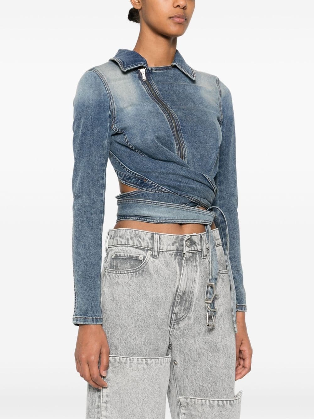 wrap denim jacket - 3