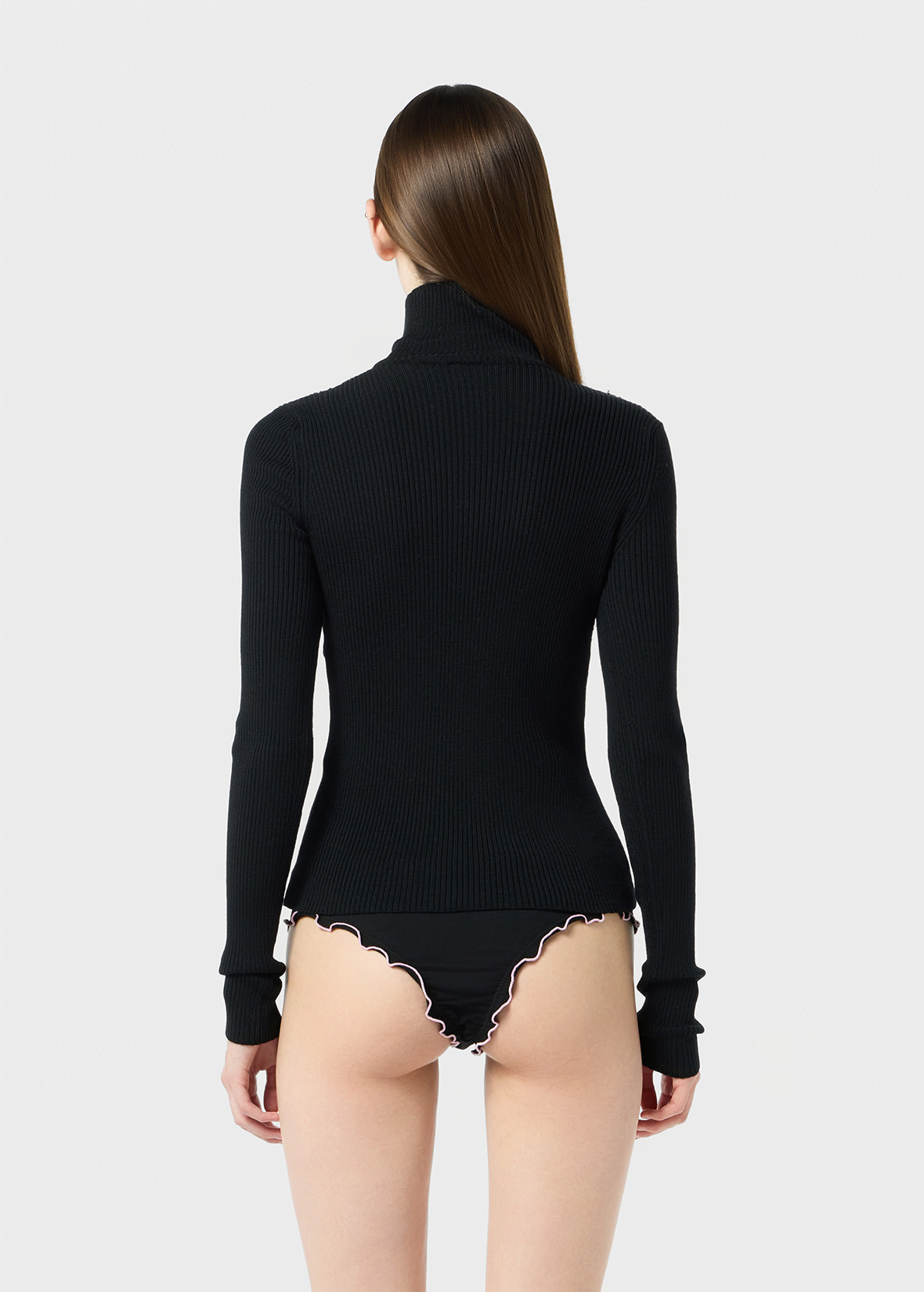 STRETCH RIBBED SWEATER WITH LACE AND SATIN INSERTS - 4