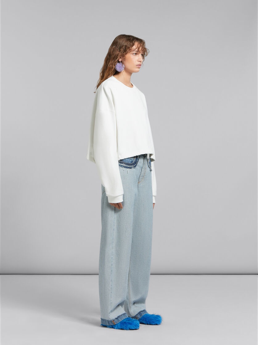 WHITE BIO COTTON SWEATSHIRT WITH DRAWSTRING HEM - 5