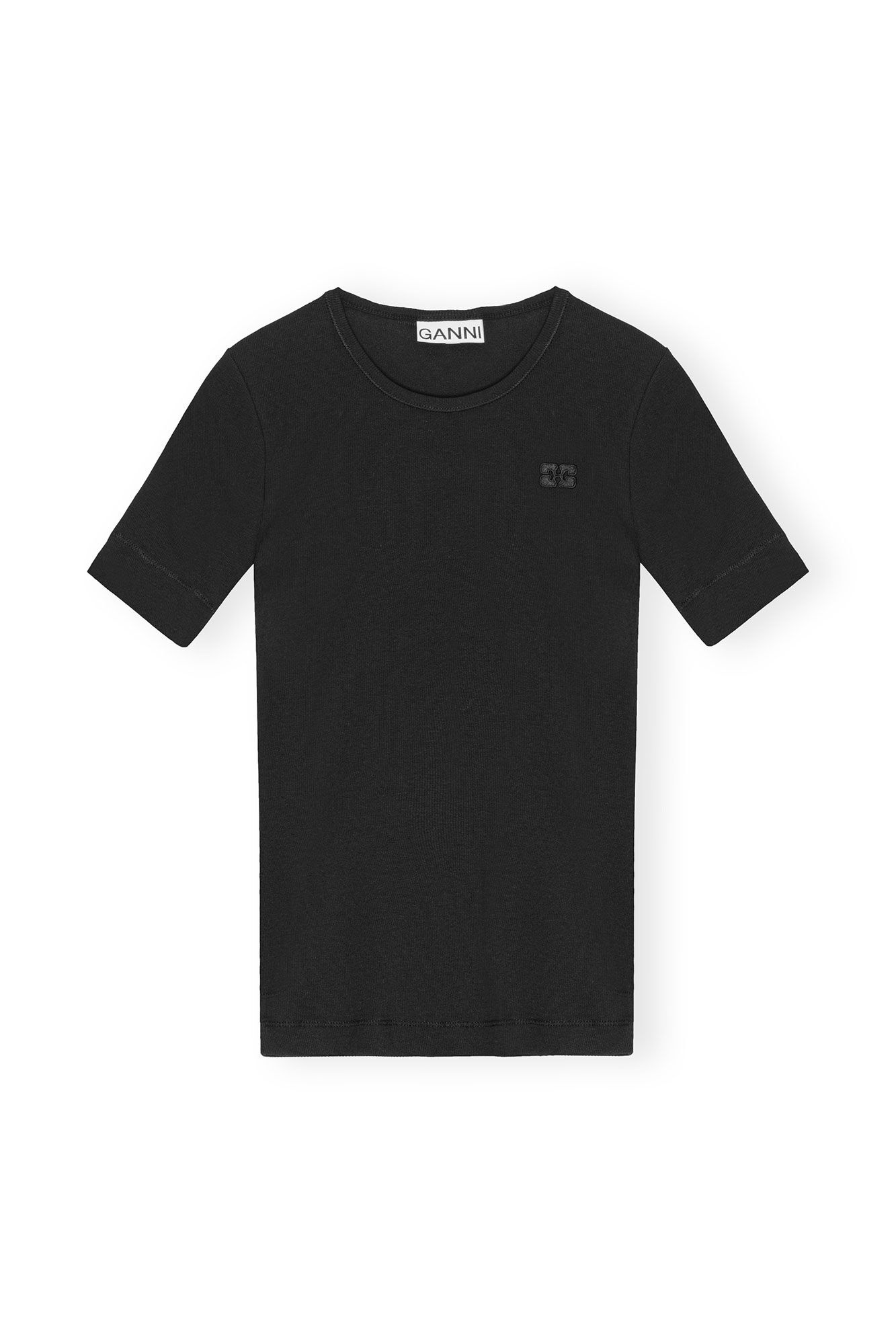 BLACK SOFT COTTON RIB SHORT SLEEVE T-SHIRT - 1