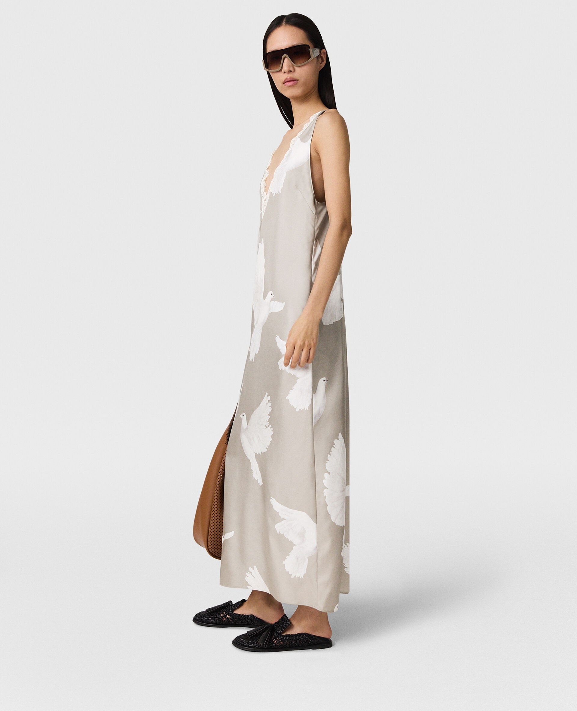 Sleeveless V-Neck Dove Print Midi Dress - 3