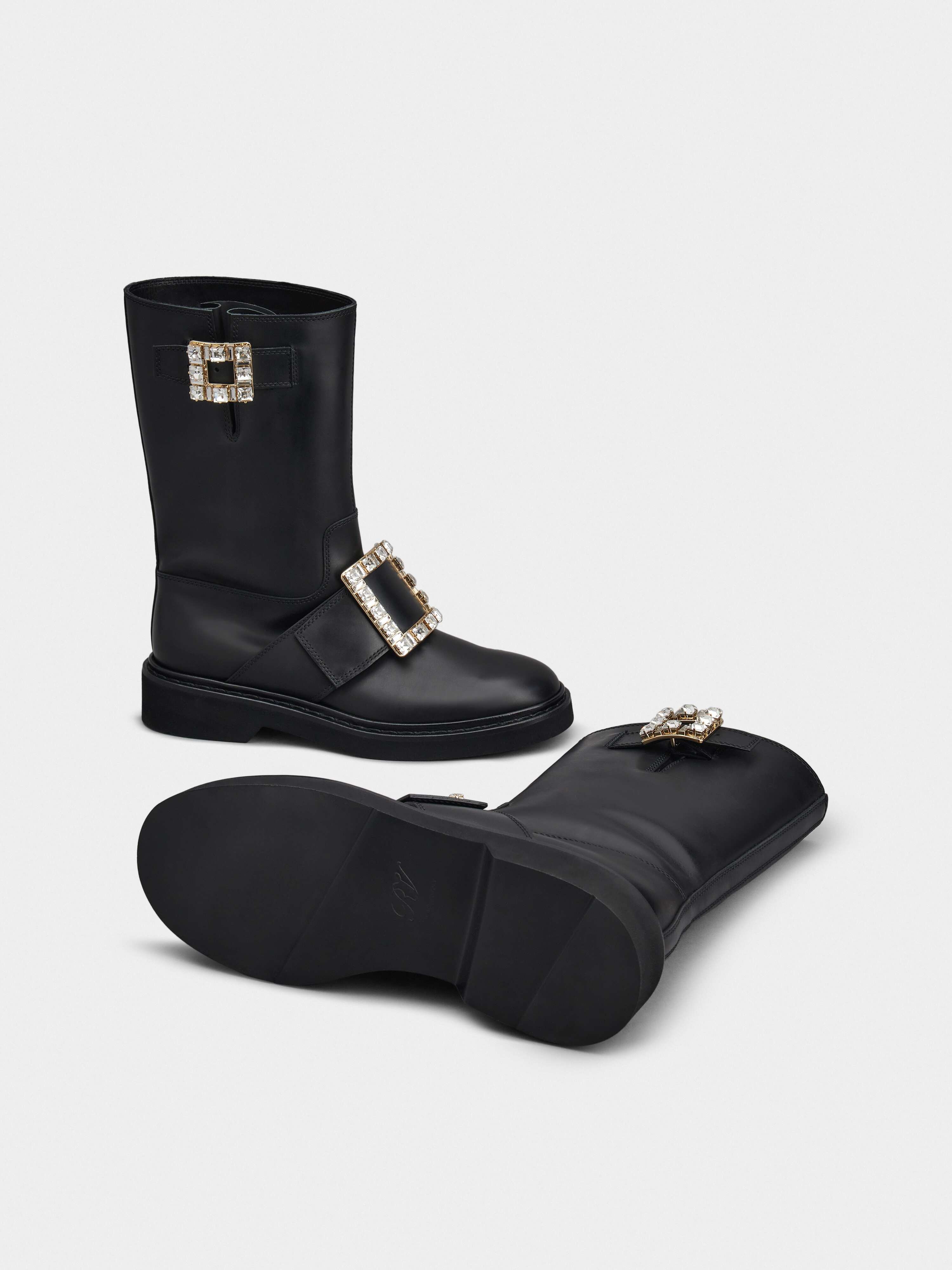 Viv' Rangers Strass Buckle Biker Boots in Leather - 6