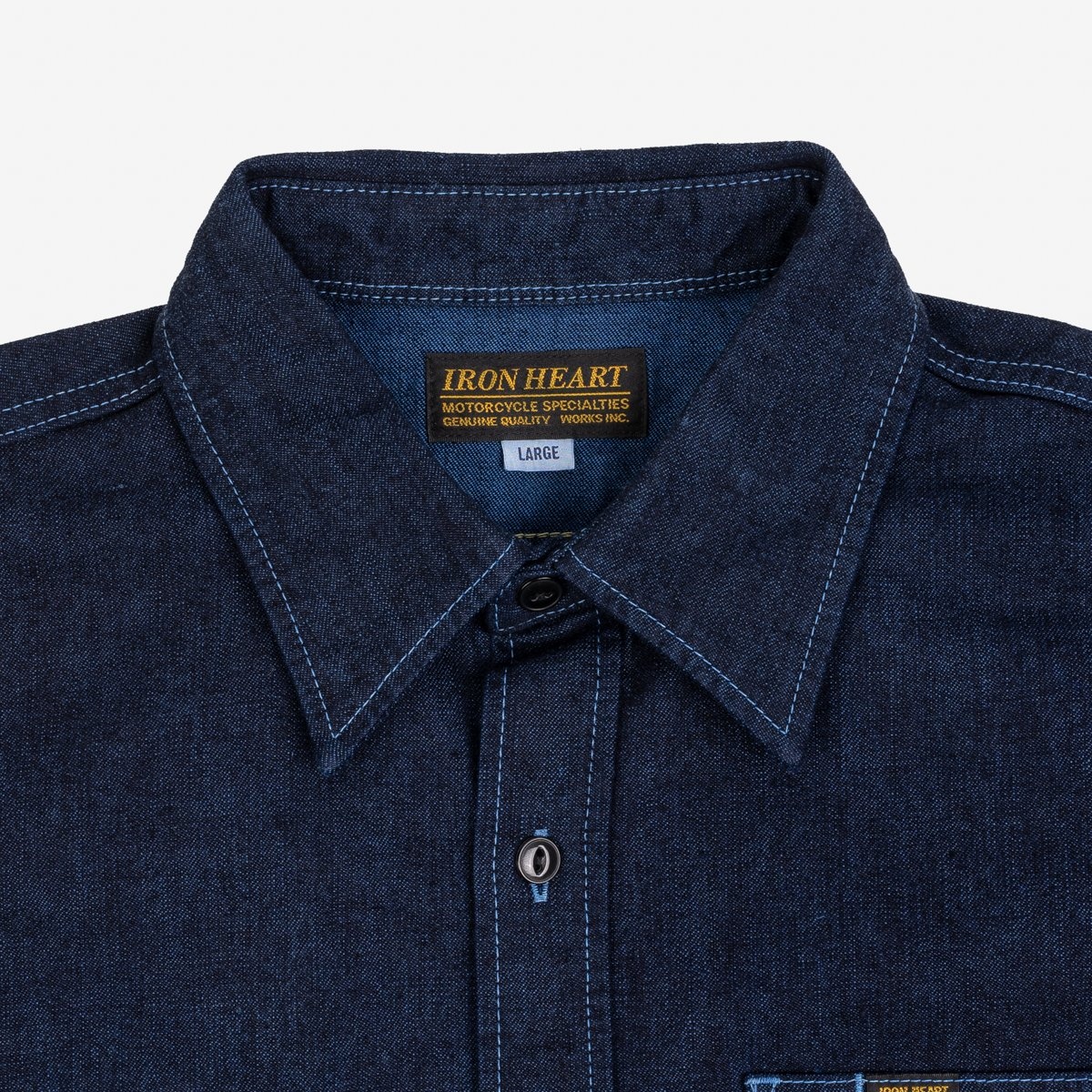 IHSH-353-BLU 10oz Selvedge Denim Work Shirt - Indigo Overdyed Blue - 7