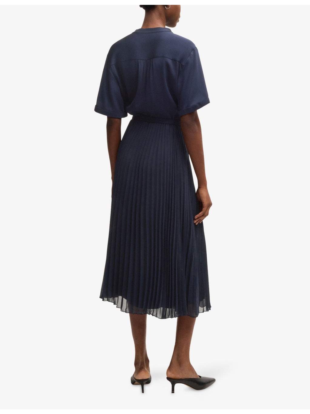 V-Neck Pleated-Skirt Woven Midi Dress - 4