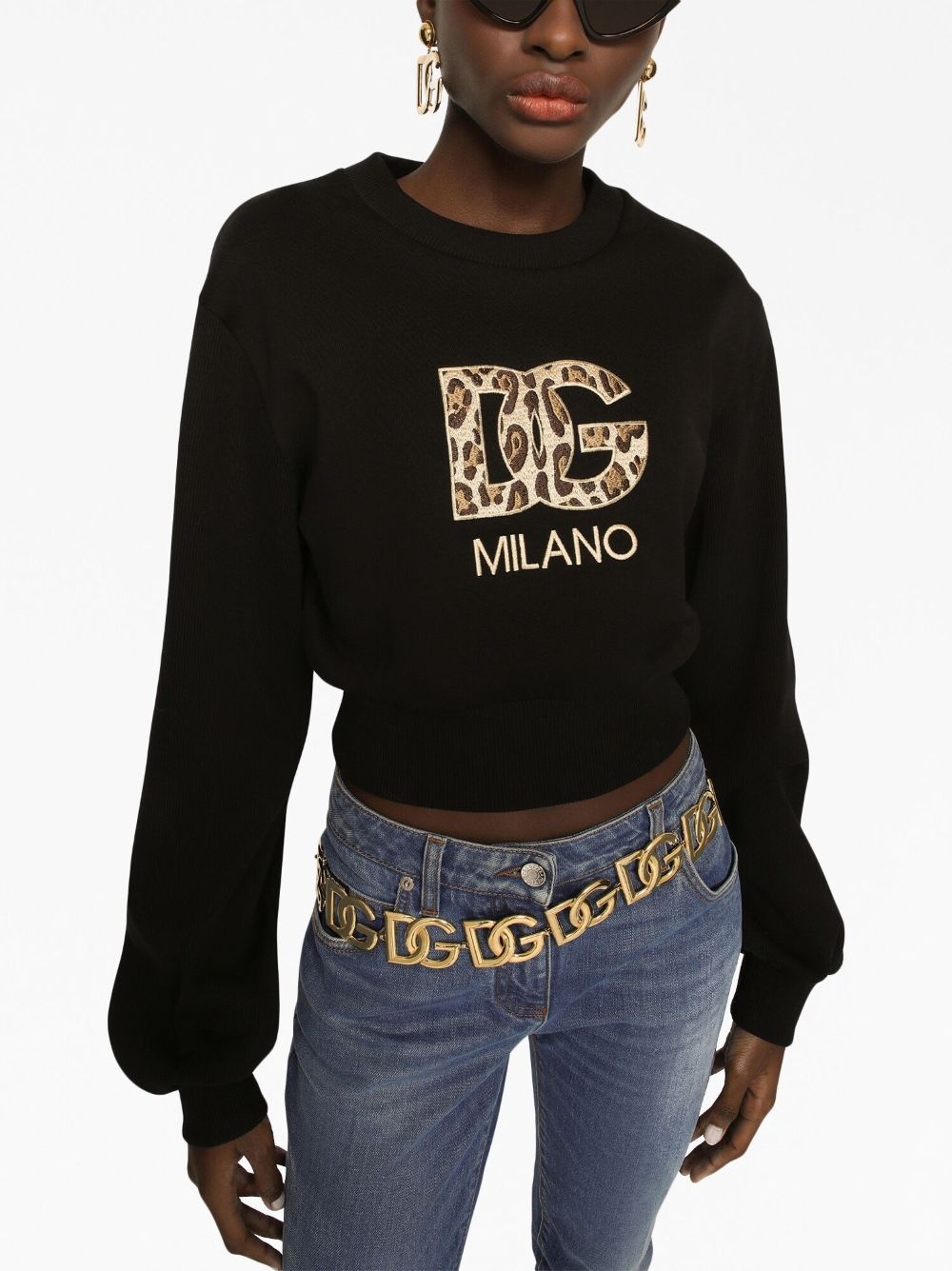 logo-patch cotton cropped sweatshirt - 5