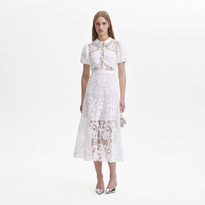 self-portrait White Lace Diamante Collar Midi Dress - AW23-099MA-W |  REVERSIBLE