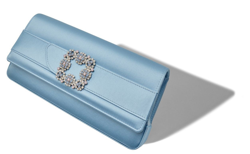 Manolo Blahnik Blue Satin Jewel Buckle Clutch outlook