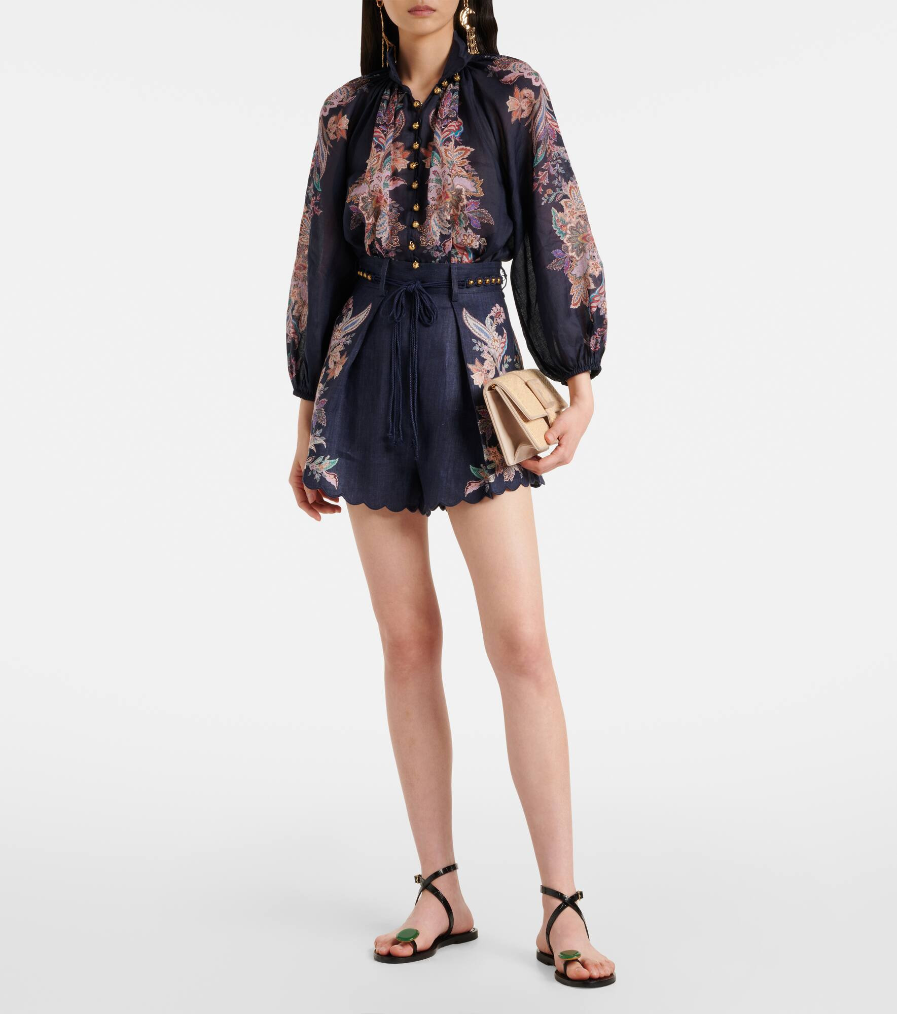 Rhiannon paisley embroidered linen shorts - 2