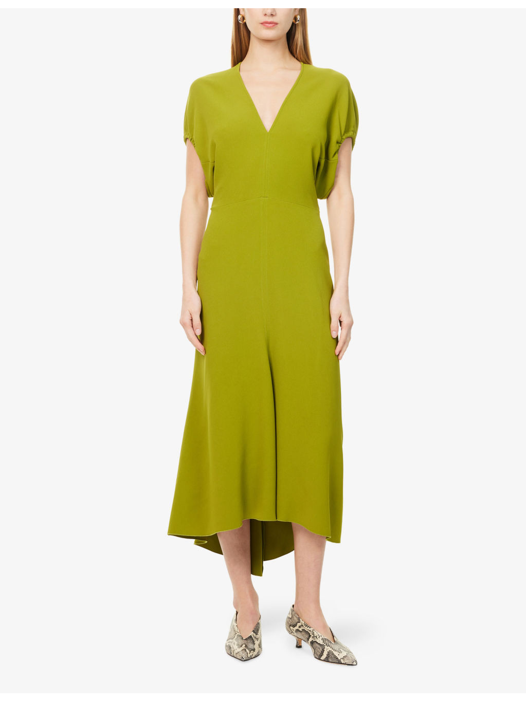 V-Neck Asymmetric-Hem Stretch-Woven Midi Dress - 3