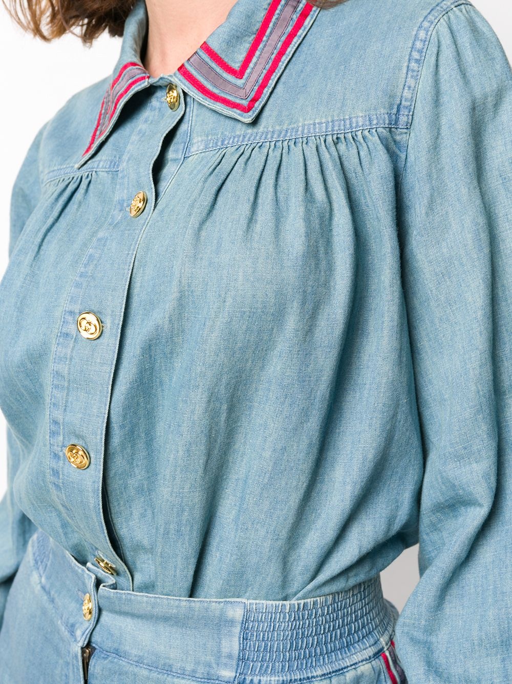 piped trim chambray shirt - 5