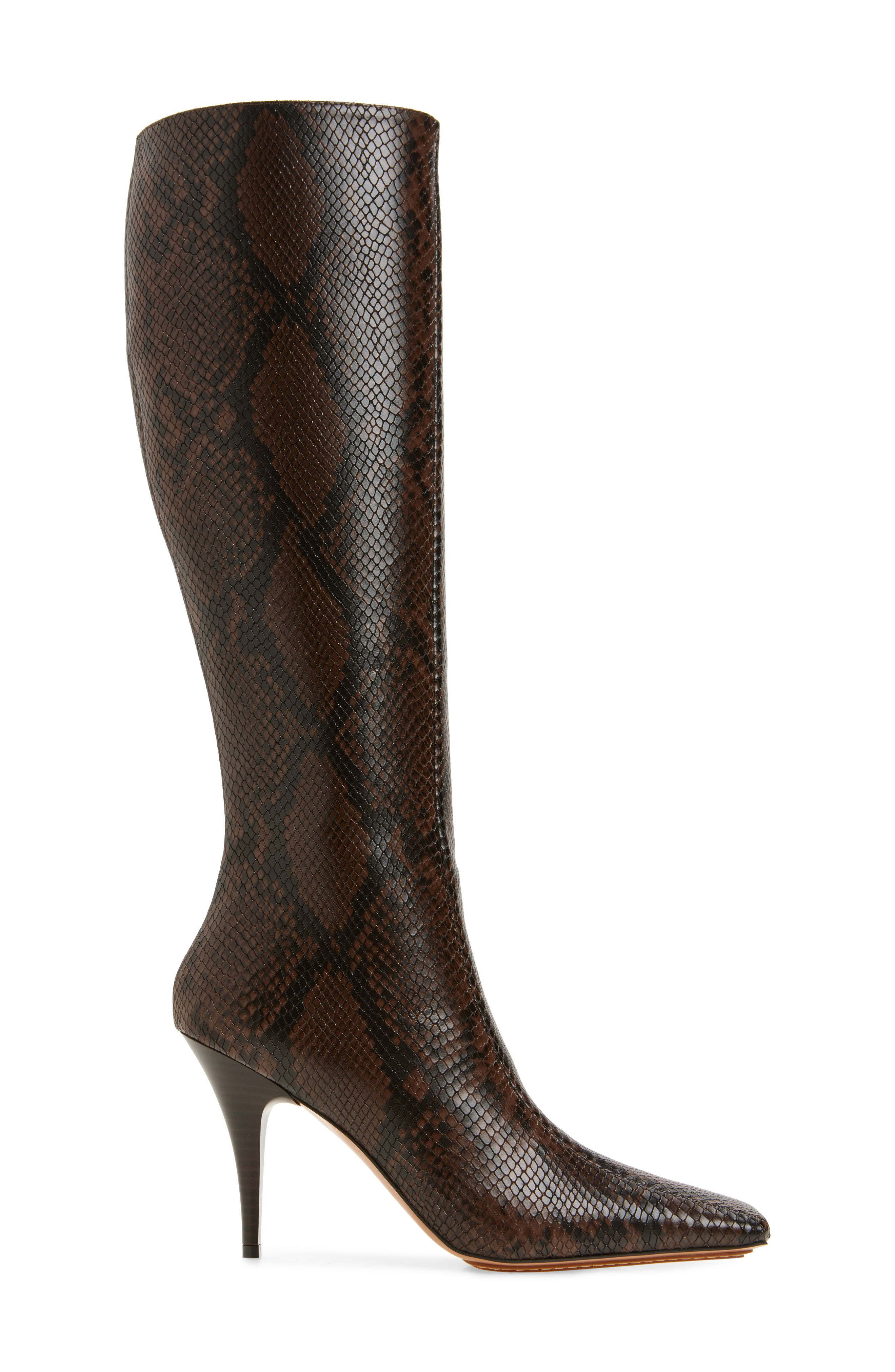 Stella McCartney Snakeskin Embossed Square Toe Knee High Boot in Coffee at Nordstrom - 3