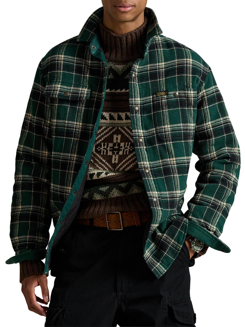 Men's Plaid Two-Sided Brushed Flannel Shirt Jacket - Forest Cream Multi 3
