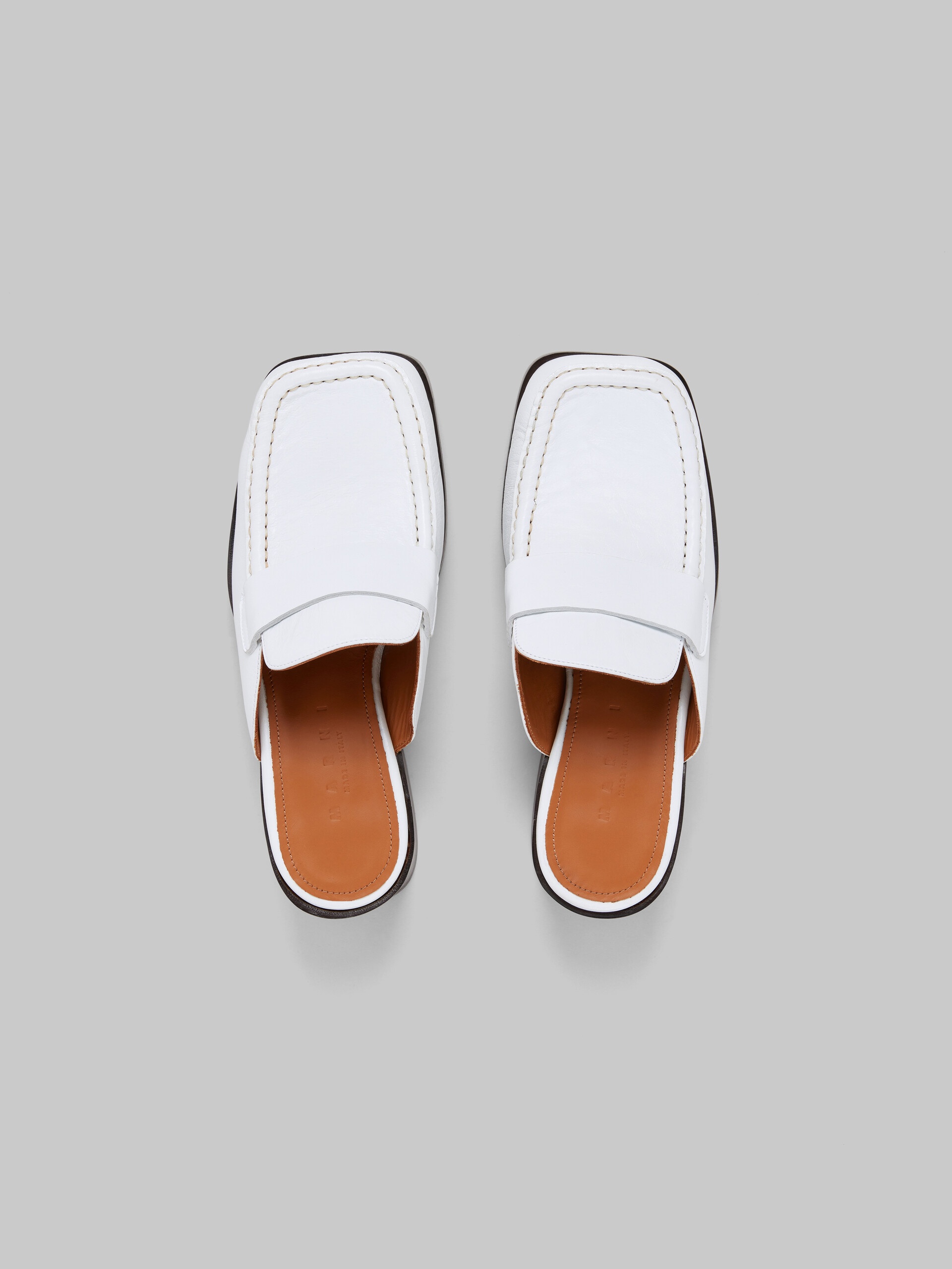 WHITE LEATHER HEELED MULE - 4