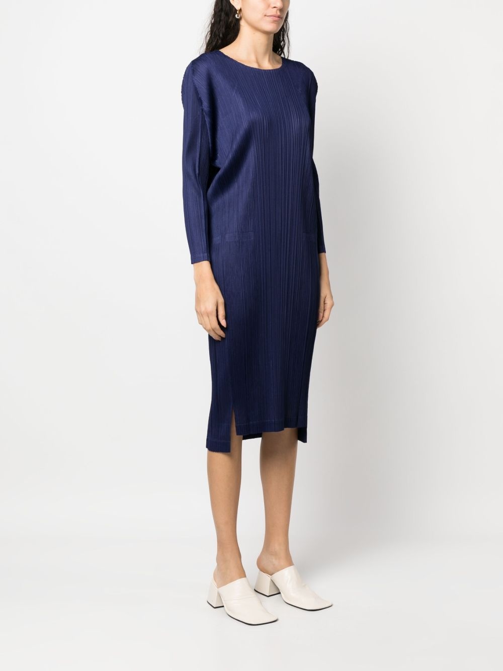 pleated long-sleeve midi dress - 3