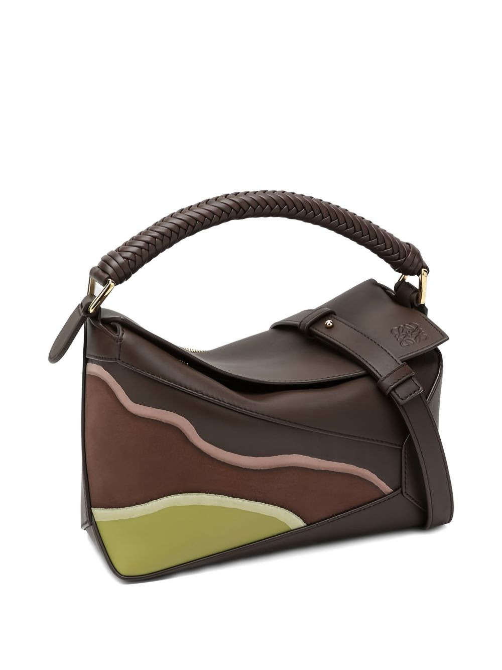 Puzzle braided-handle panelled tote bag - 3