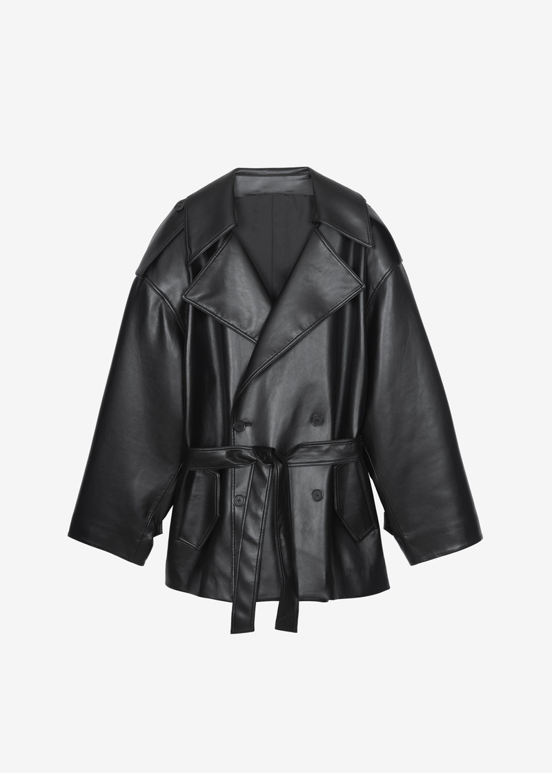 Zurich Oversized Faux Leather Short Trench - Black 1