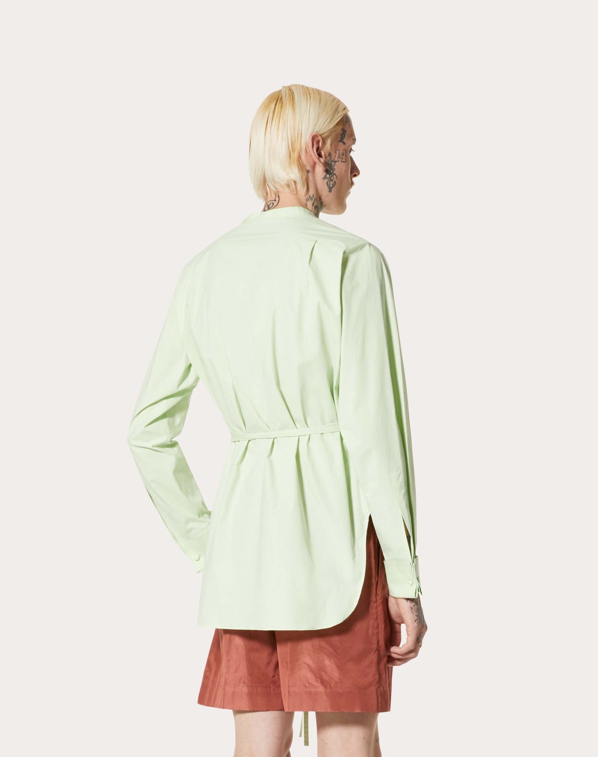 COTTON POPLIN SHIRT WITH WASHED SILK PLASTRON - 4