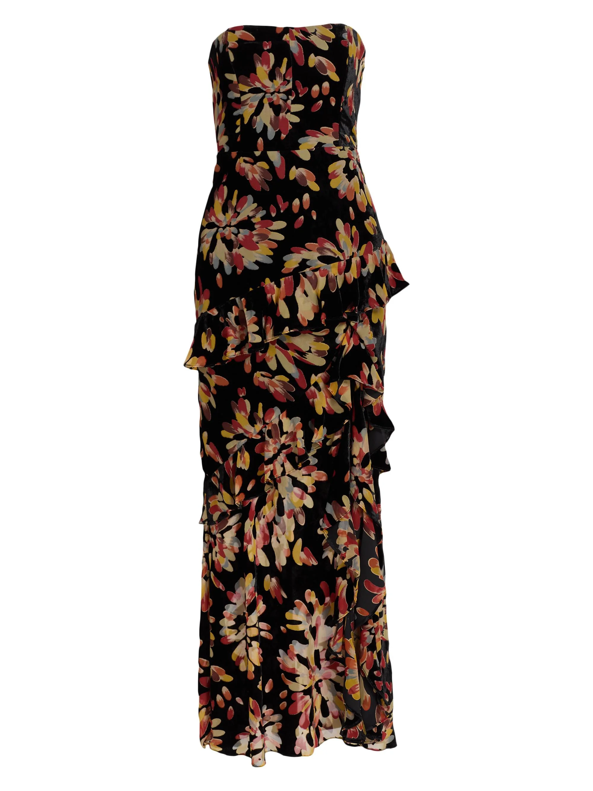 Women's Raelynn Confetti Burnout Velvet Ruffle Maxi Dress - Black Multi - 1