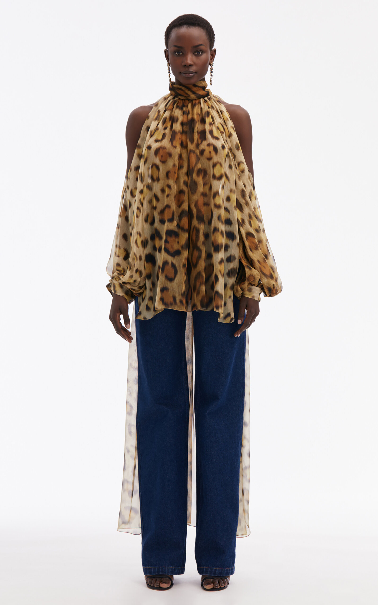 Jaguar Cold Shoulder Silk-Chiffon Blouse animal - 4