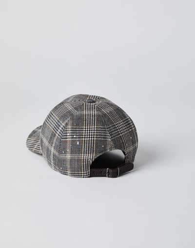 Brunello Cucinelli Dazzling virgin wool and cotton Prince of Wales baseball cap with shiny band outlook