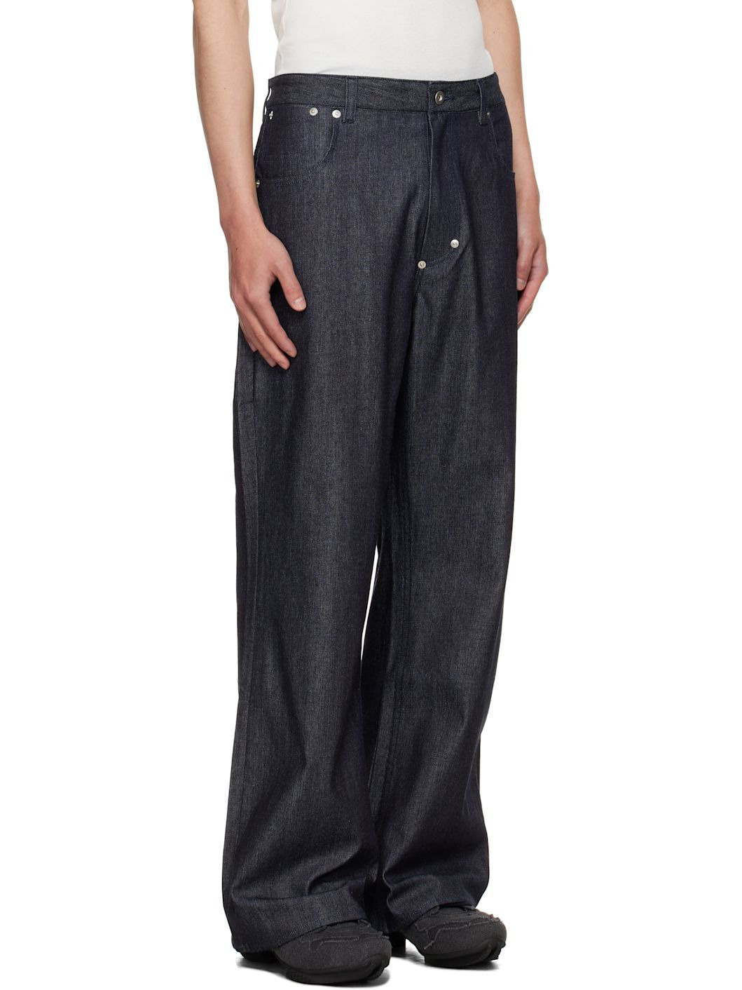 Navy Straight Rivet Jeans - 2
