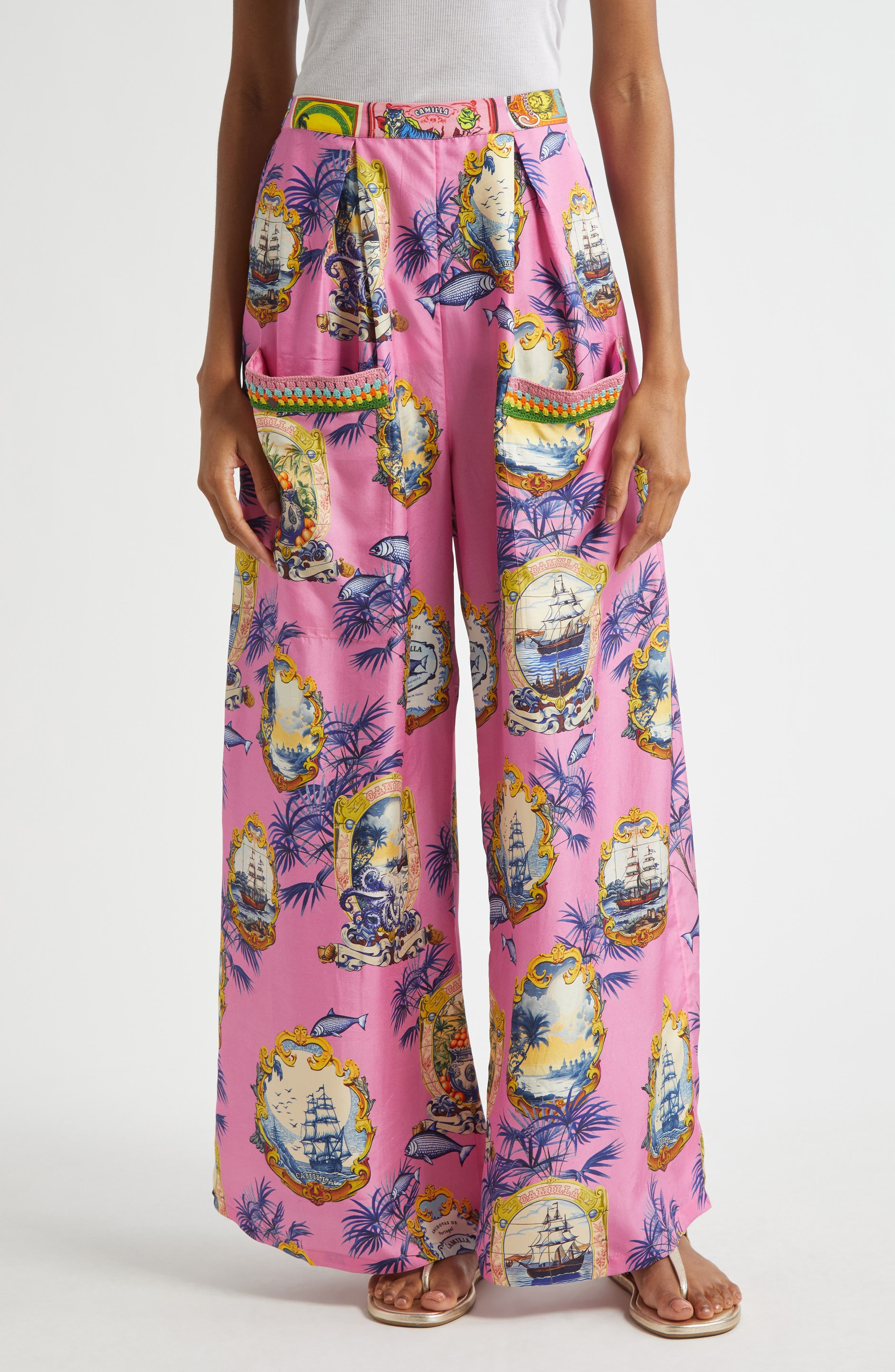 Camilla Salty Splendor Wide Leg Silk Pants at Nordstrom - 1