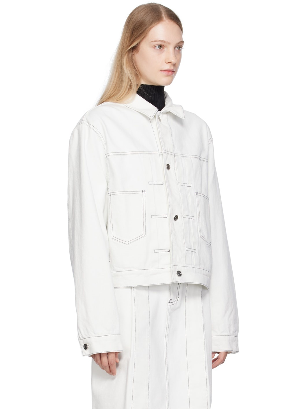 White Tucked Denim Jacket - 2