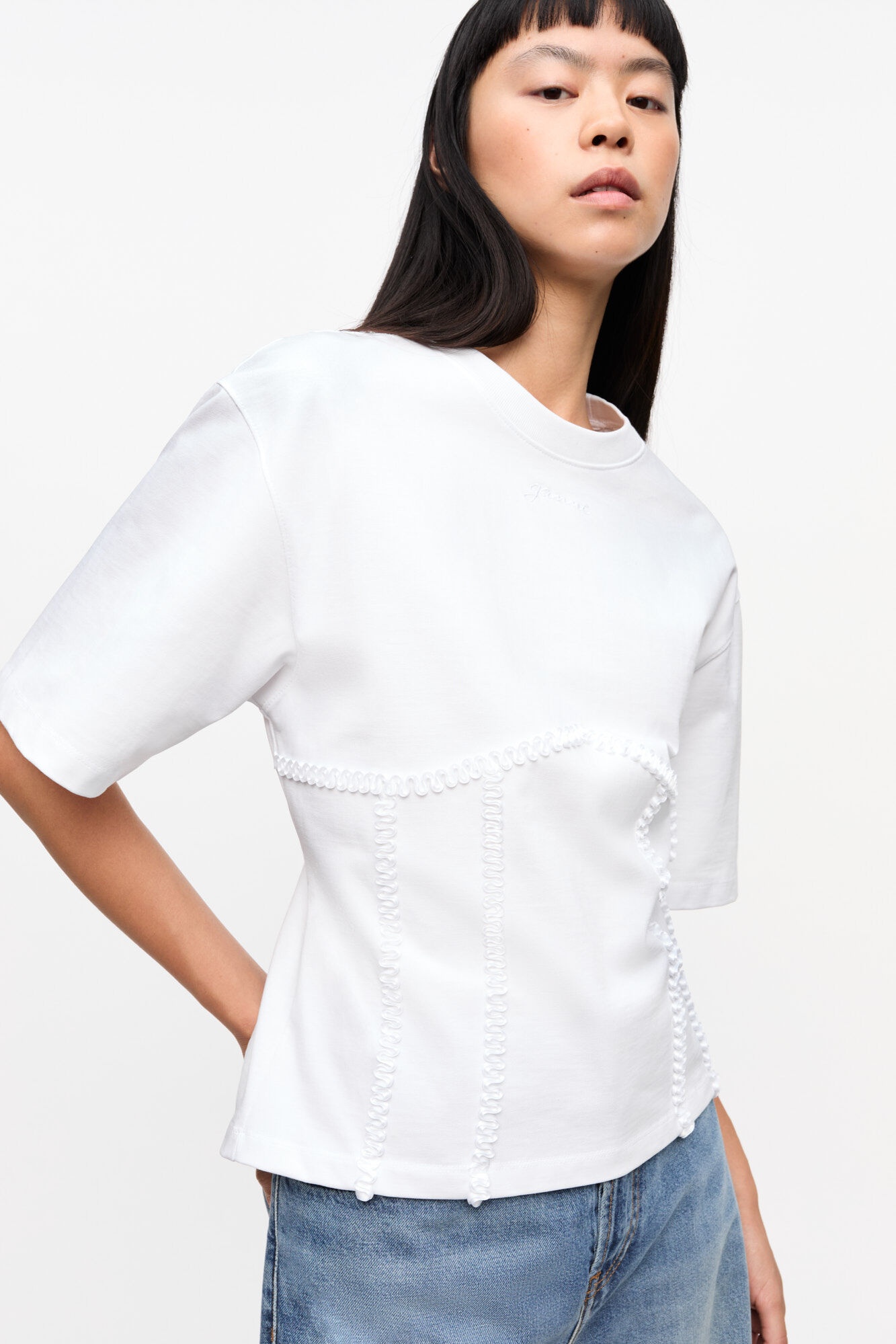 WHITE COTTON TIE BACK T-SHIRT - 5