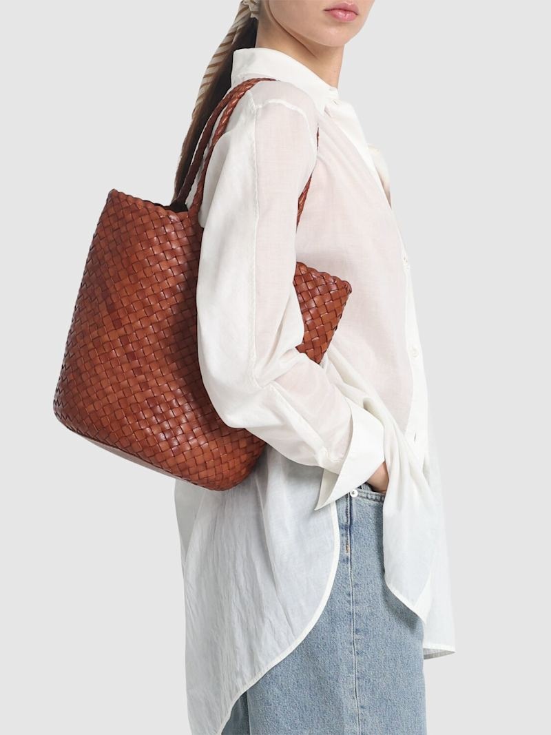 Hand braided leather straps basket bag - 2