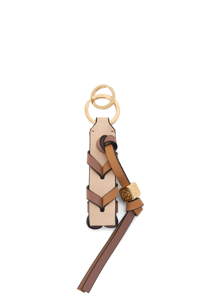 Braided strap keyring in calfskin and brass 1