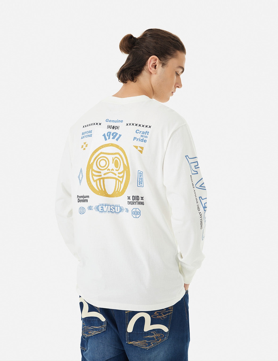 Daruma and Logo Print Fashion Fit Long-Sleeve T-Shirt - 5