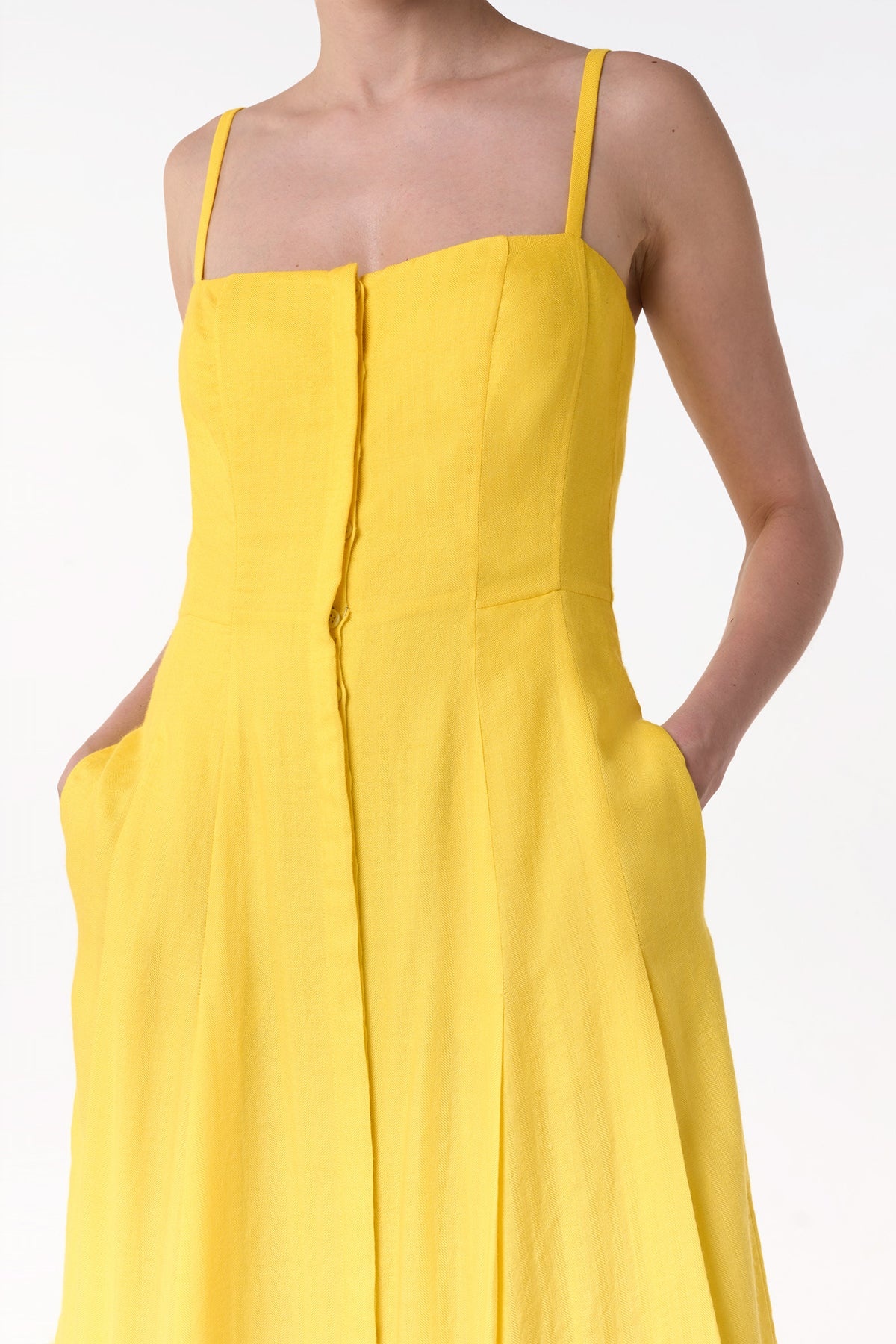 Magritte Maxi Dress in Cadmium Yellow Cashmere Silk Herringbone - 5