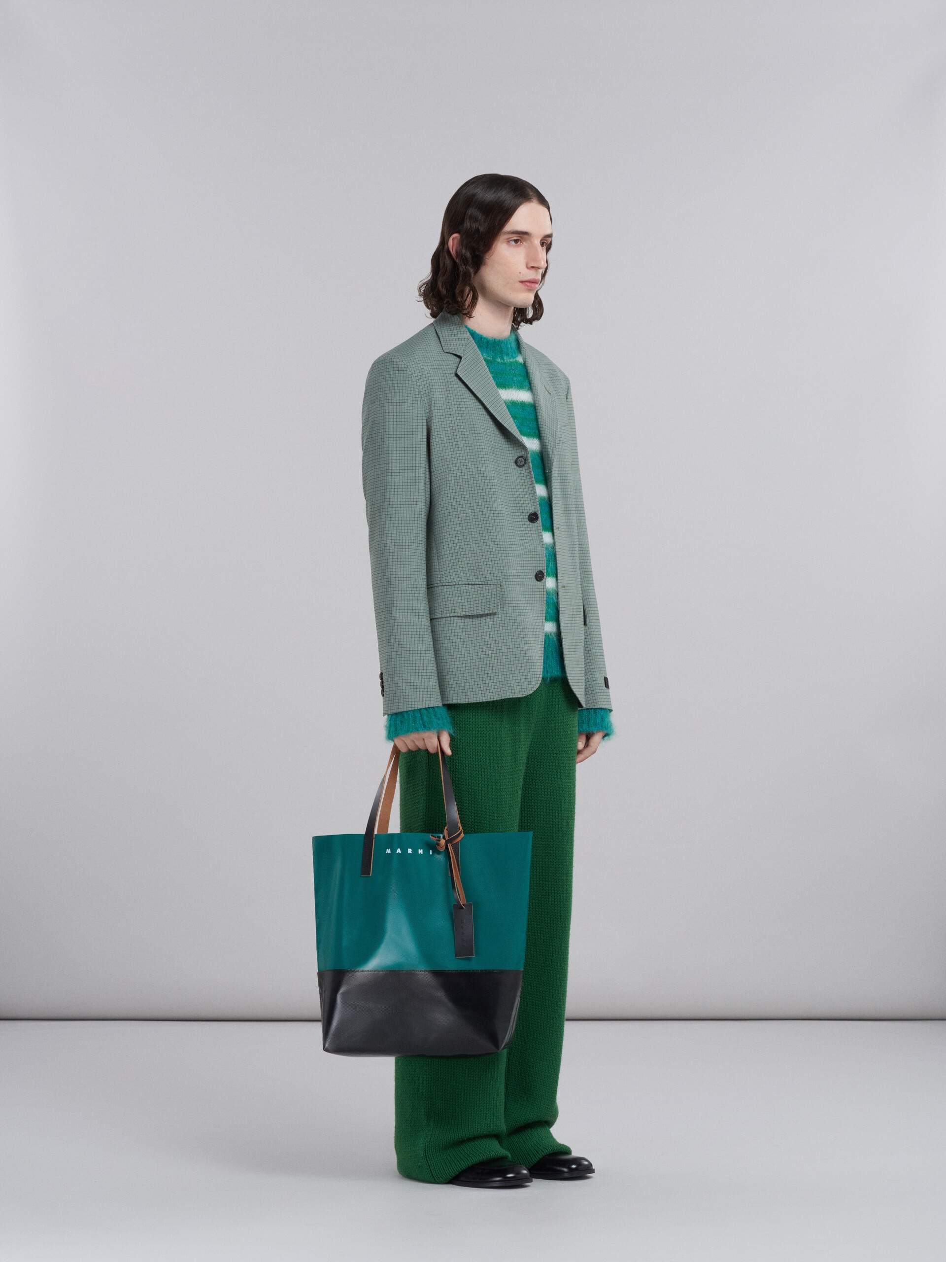 WIDE TROUSERS IN GREEN WOOL - 5