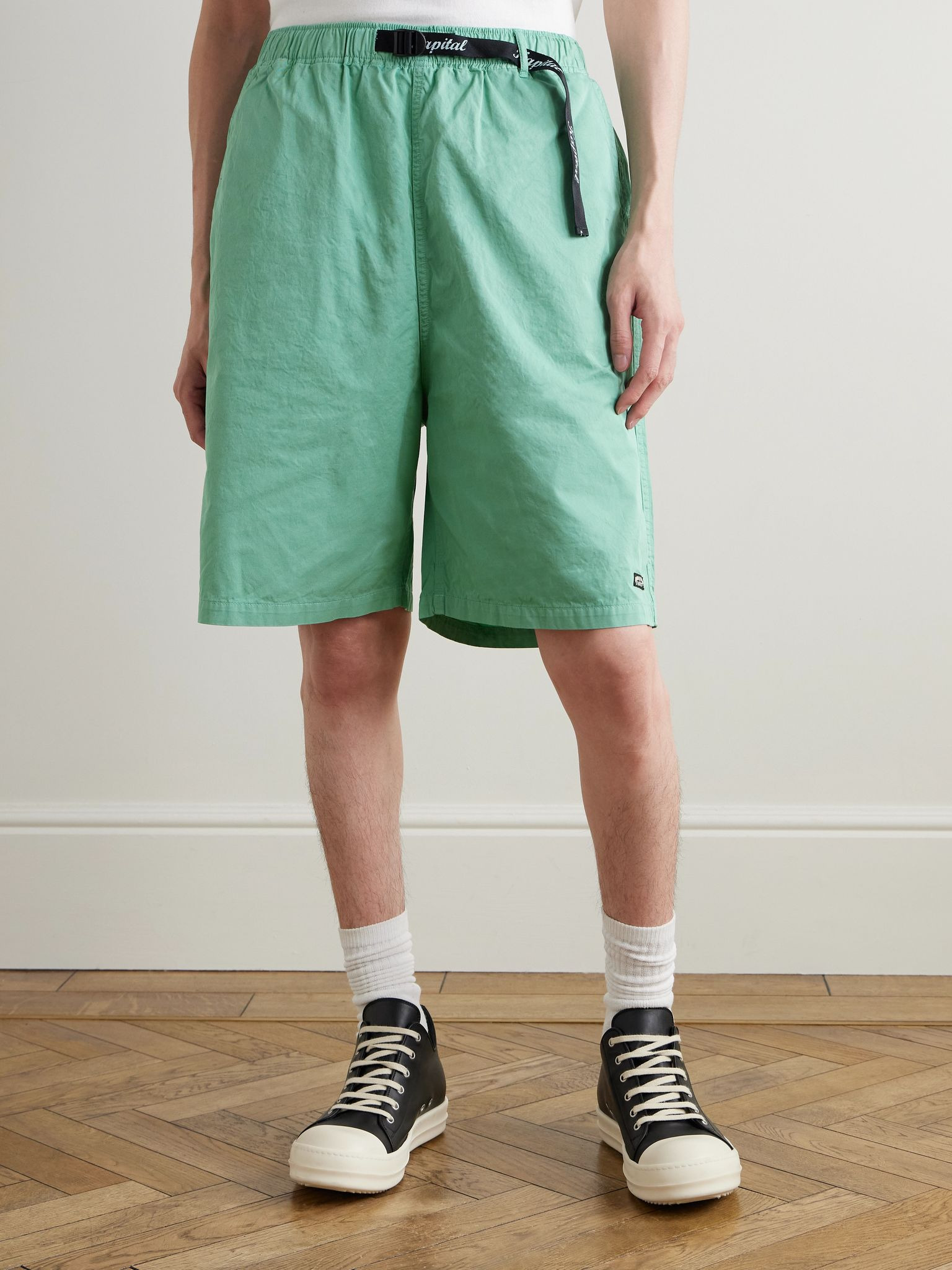 Easy Wide-Leg Belted Cotton-Twill Shorts Green - 3