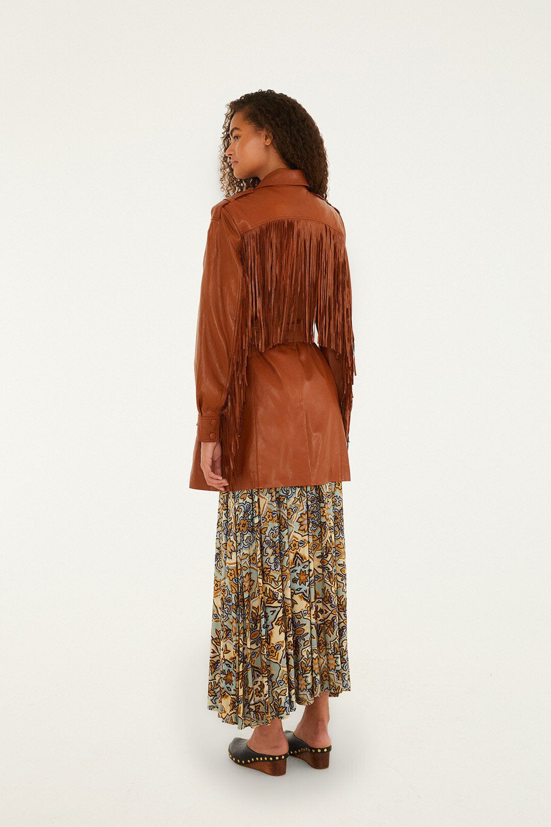 Brown Fringes Leather Coat - 4