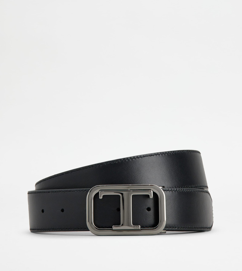 Tod's T TIMELESS ADJUSTABLE AND REVERSIBLE BELT IN LEATHER - BLUE, BLACK outlook