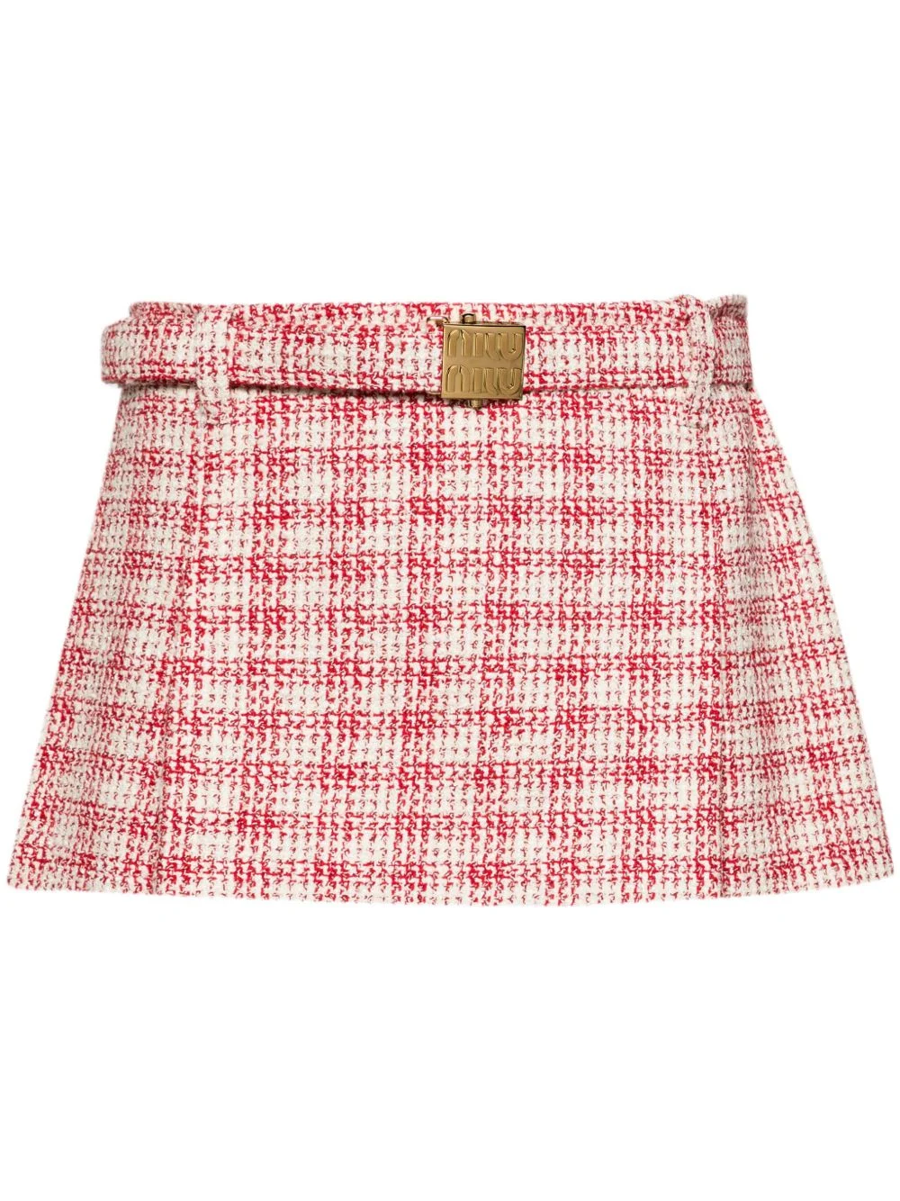 belted A-line tweed miniskirt - 1