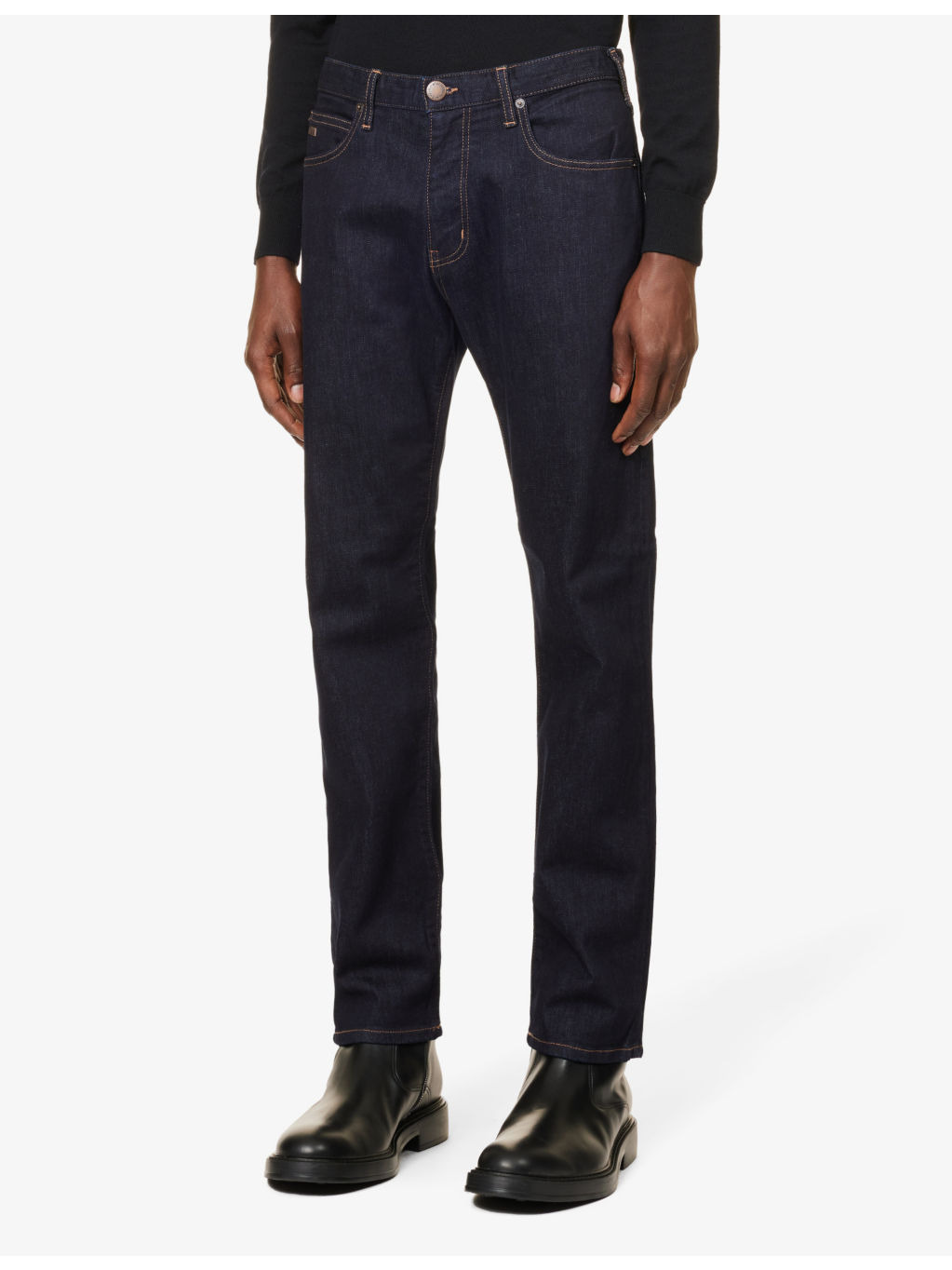 Belt-loop five-pocket regular-fit straight-leg stretch-denim jeans - 3