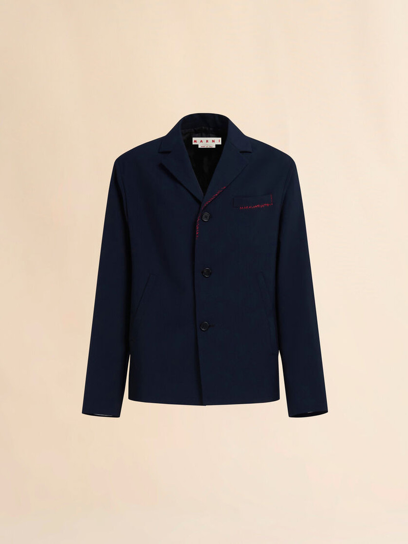 DEEP BLUE TROPICAL WOOL BLAZER WITH MARNI MENDING 1