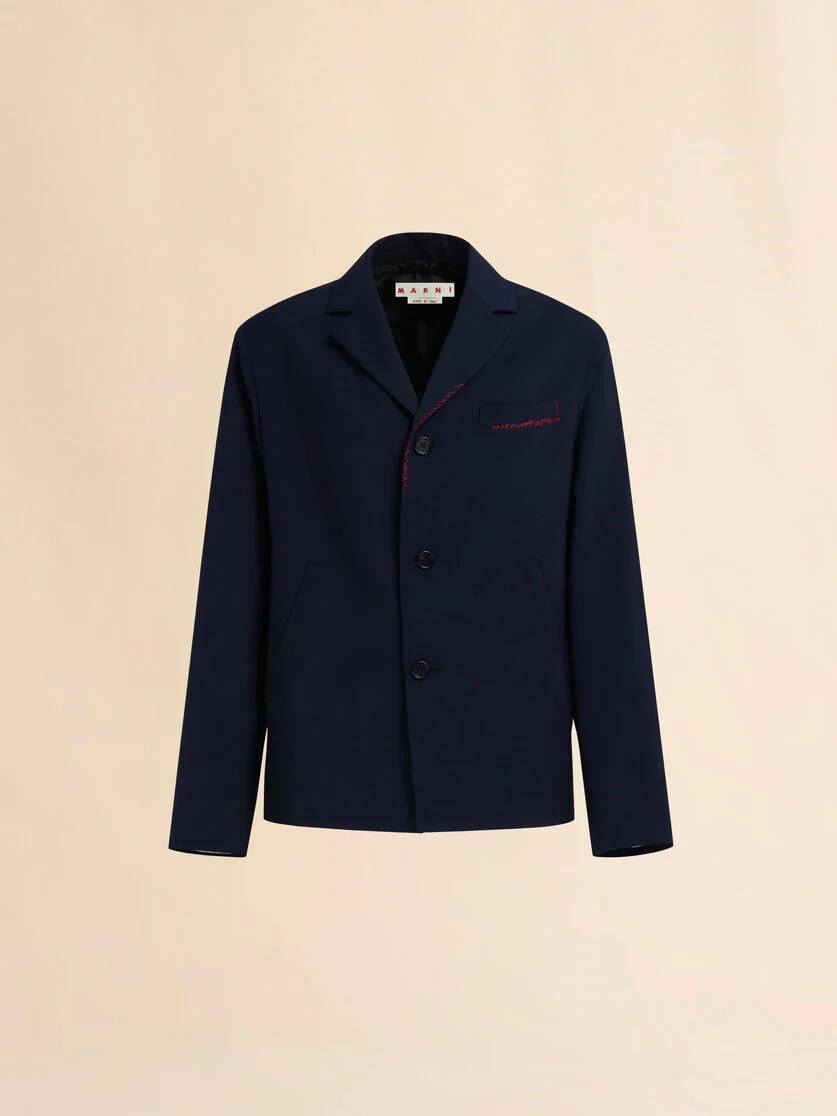 DEEP BLUE TROPICAL WOOL BLAZER WITH MARNI MENDING - 1