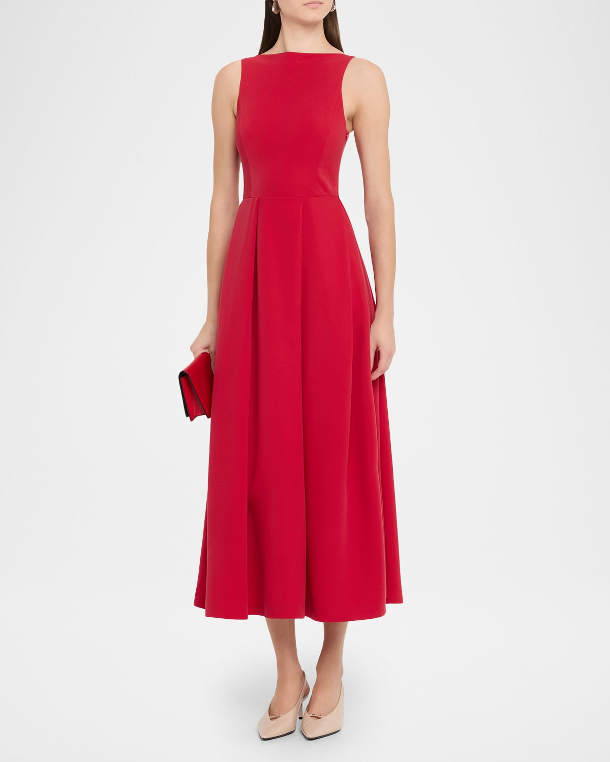 Sleeveless Pleated Techno Cady Midi Dress - 4