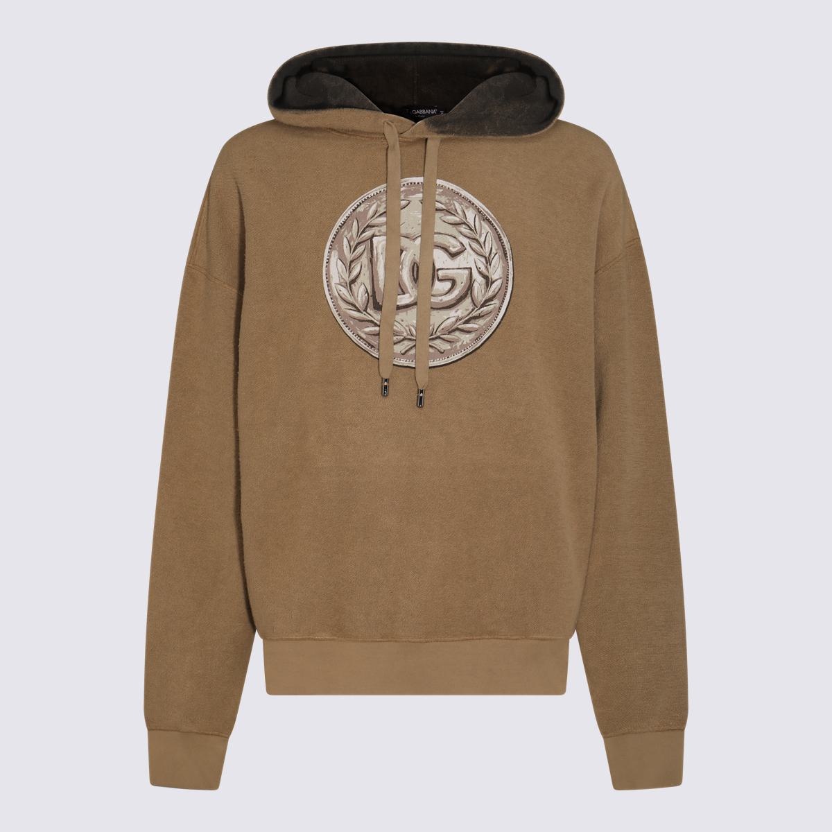 DOLCE & GABBANA LIGHT BROWN COTTON SWEATSHIRT - 1