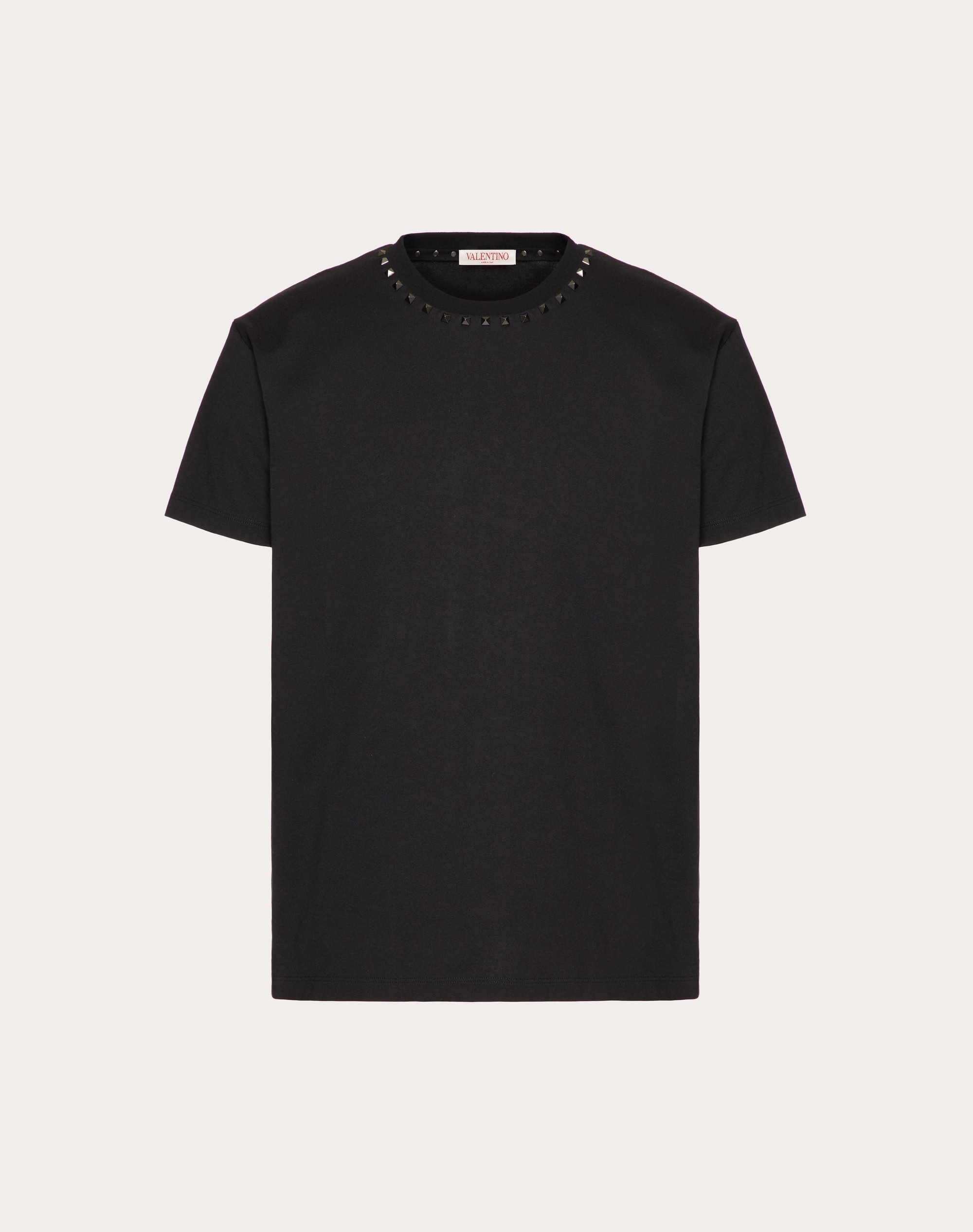 Valentino COTTON CREWNECK T-SHIRT WITH BLACK UNTITLED STUDS