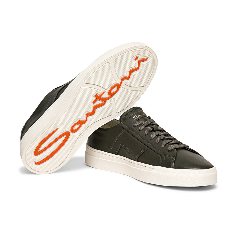 Men’s green leather double buckle sneaker 3