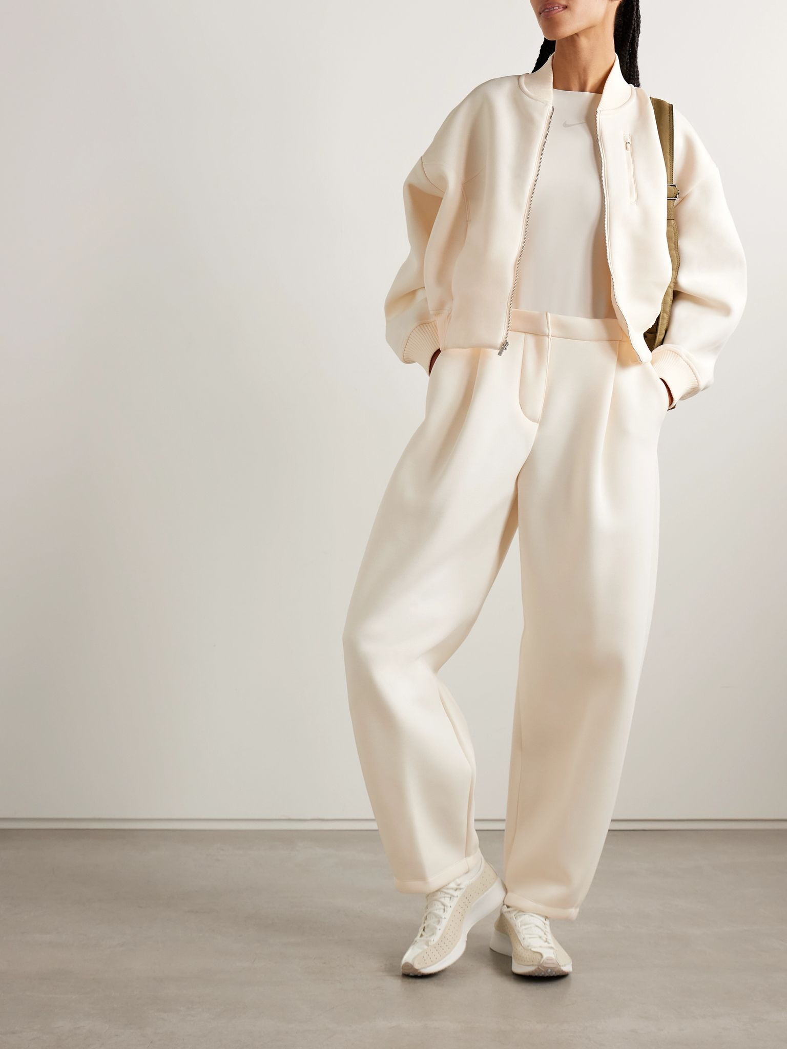Sportswear pleated modal-blend jersey barrel-leg pants Cream - 2
