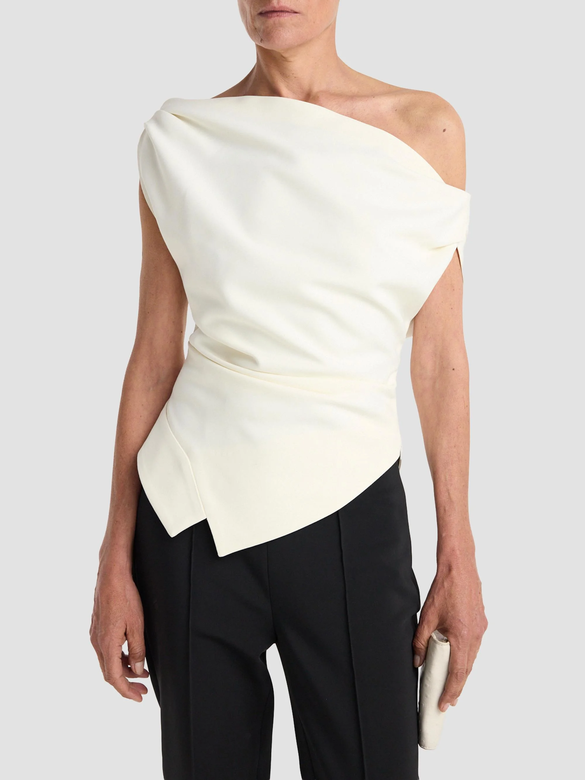 Women's One-Shoulder Drape Top - Off White - 1