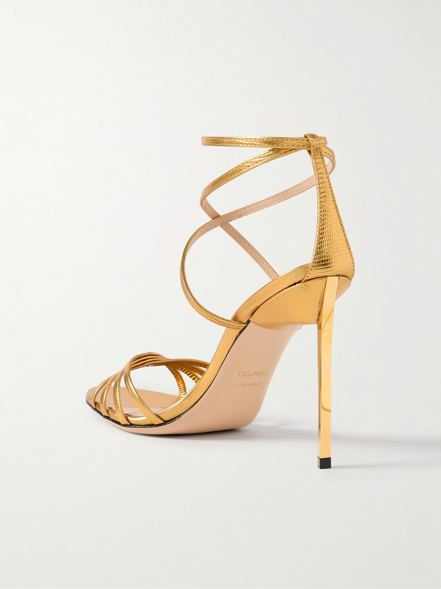 Metallic lizard-effect leather sandals Gold - 3