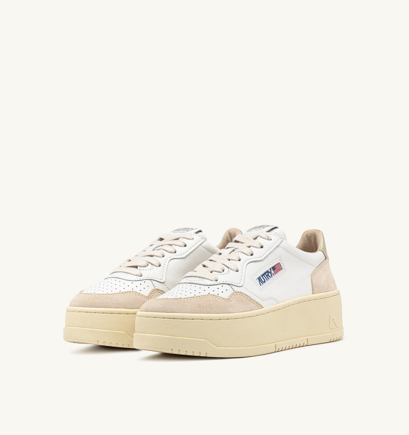 MEDALIST PLATFORM SNEAKERS IN WHITE AND PLATINUM SUEDE AND LEATHER - 2