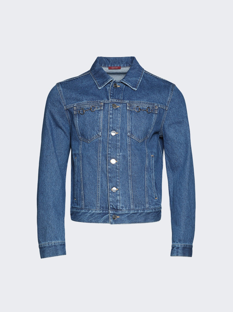 Washed Denim Jacket With Horsebit Detail Petroleum Blue 1