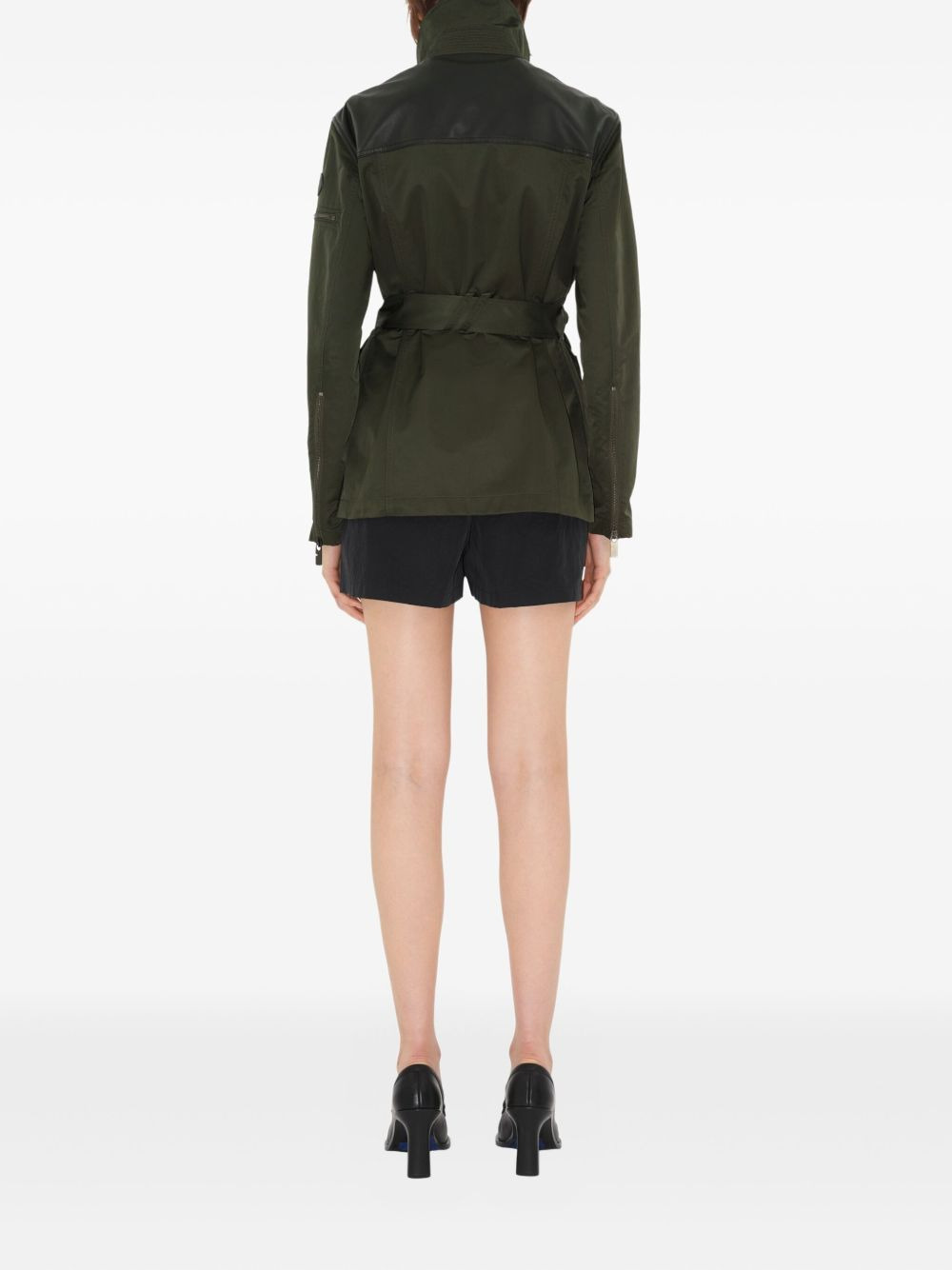 leather-trim belted jacket - 4